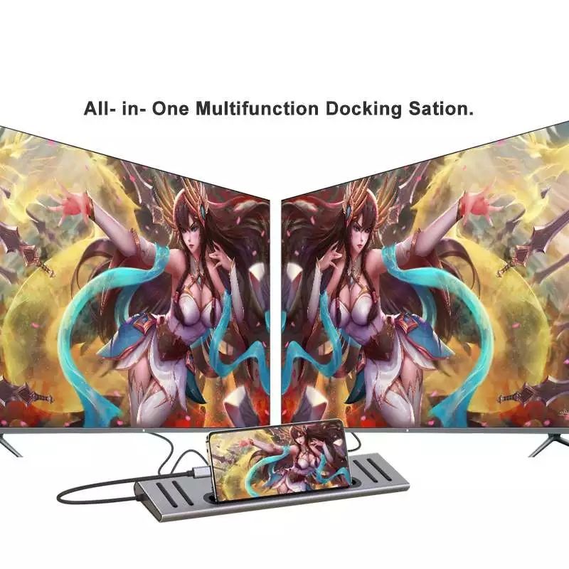 C tipa USB HUB līdz 3.0 ar Dual HDMI saderīgs RJ45 USB HUB 12 in1 dokstacijas ar PD3.0 uzlādi MacBook Pro C tipa sadalītājam_voghion.com