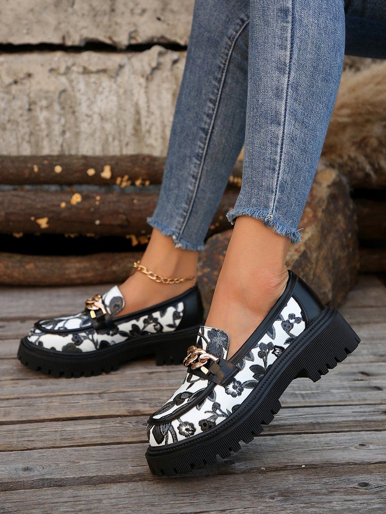 Nye runde hoved flade dameloafers med tryk_voghion.com