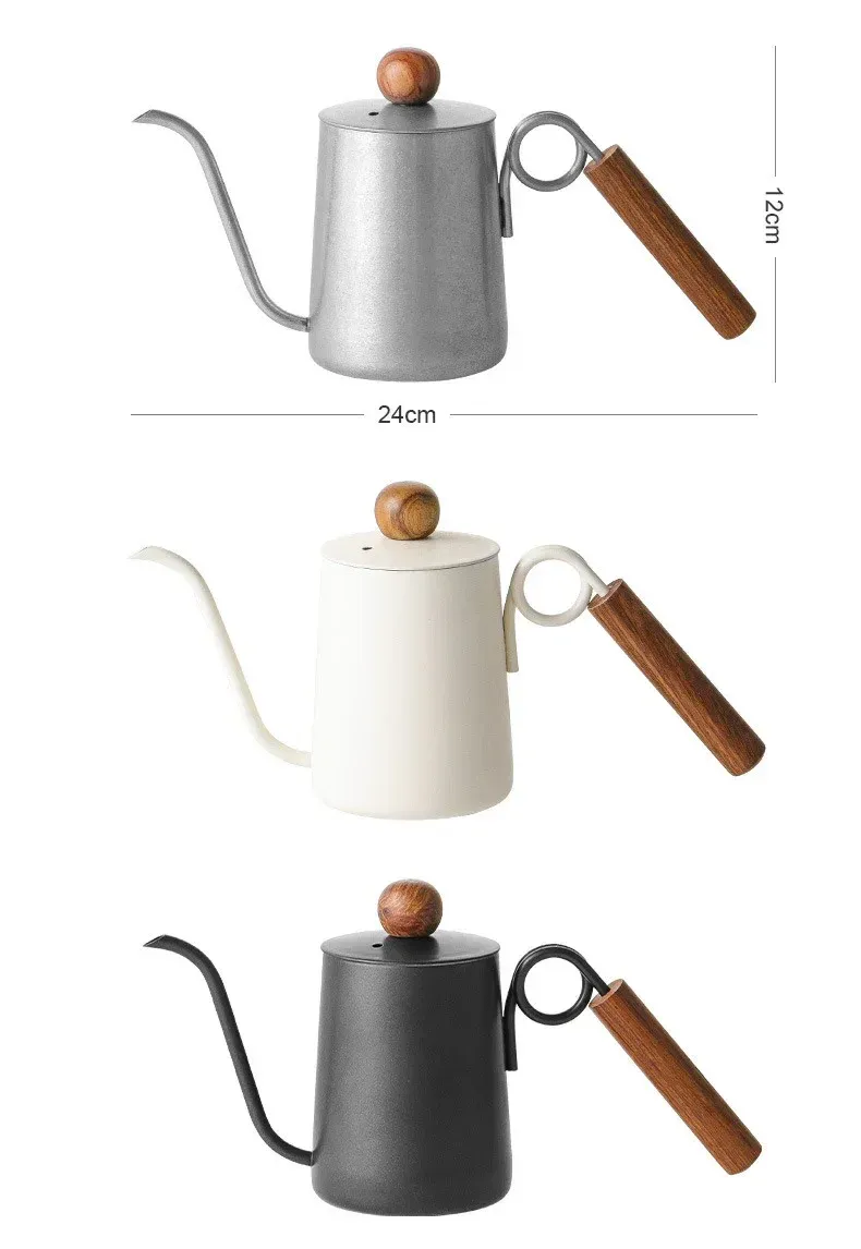 Caffettiera ad anello creativo in acciaio inossidabile 304, bollitore per caffè fatto a mano, teiera con manico in legno, caffettiera a collo di cigno con bocca stretta_voghion.com