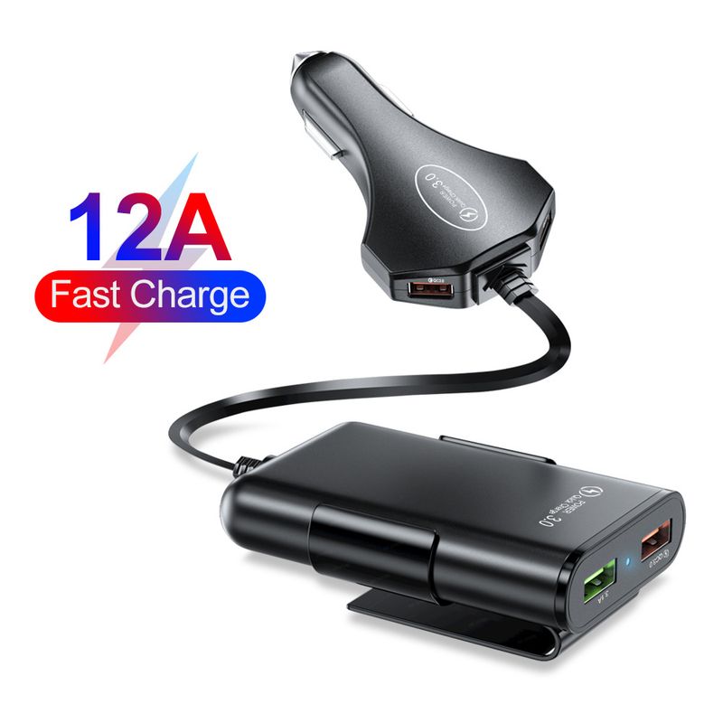 Müzik Festivali QC3.0 ön ve arka şarj cihazları, hızlı 12A, bir ila dört, kablolu 4USB, çoklu flaş şarj, dört portlu araç şarjı_voghion.com