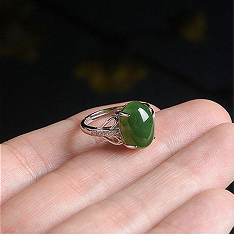 New Creative Green Agate Open Simple Diamond-Encrusted Ring Unisex Chalcedony Silver Jewelry_voghion.com