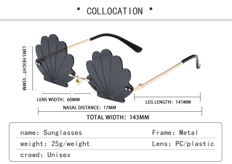 New flower frameless with personalized shell pattern for fashion shows and street photography, trendy sunglasses_voghion.com