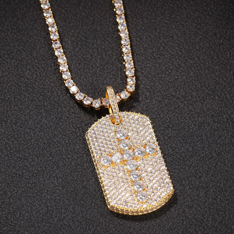 Collana con ciondolo geometrico a forma di croce quadrata con diamanti, stile hip hop, in rame, con personalità, da uomo_voghion.com