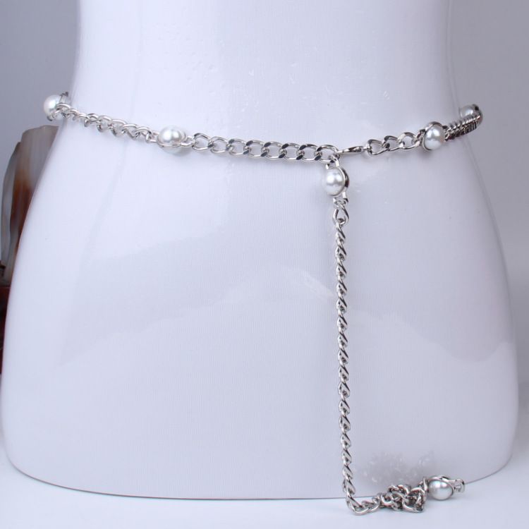 Neue personalisierte Damen-Hüftkette aus Metall, modisch, elegant, vielseitig, Perlenkleidung gepaart mit Gürtel und rotem Siegel_voghion.com