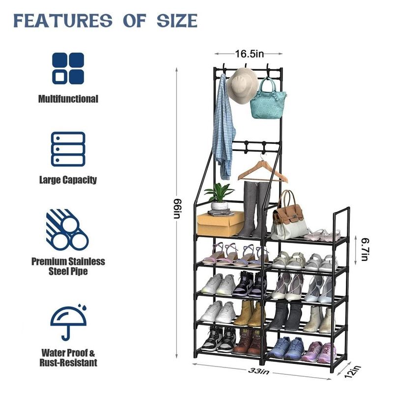 5-Tier Shoe Rack Shoe Storage Organizer, Freestanding Coat And Shoe Rack, 25-30 Pairs Shoe Shelf For Entryway Closet_voghion.com