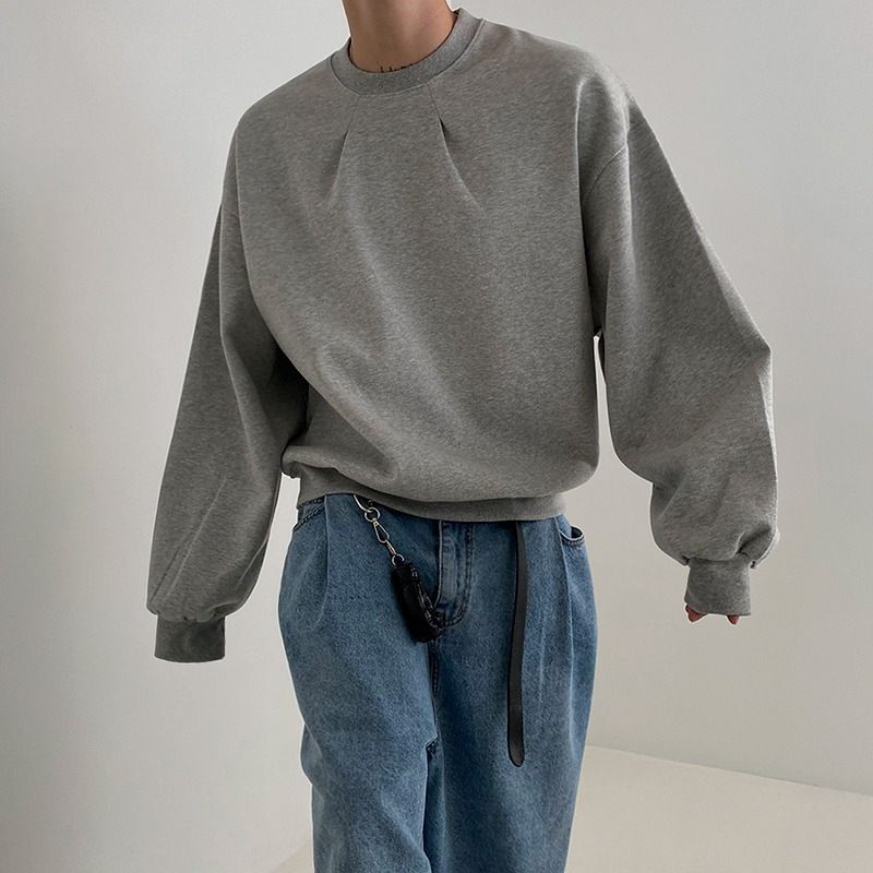 Round Neck Silhouette Design, Long Sleeved Sweatshirt, Men's Casual Loose Fitting Pullover, Niche Top_voghion.com
