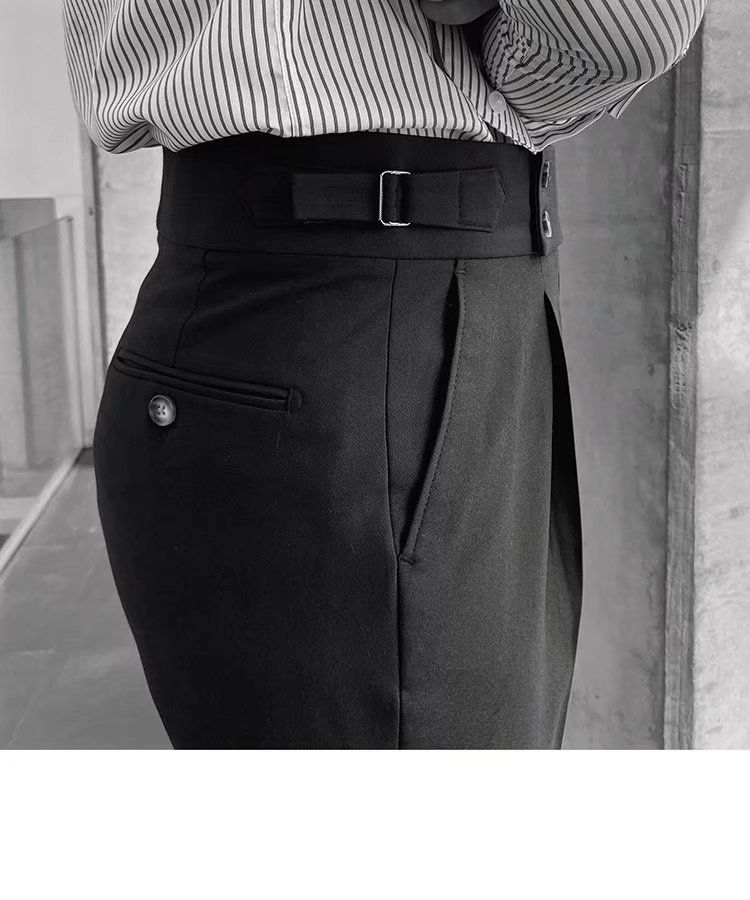 Herrenbekleidung Einfarbige Neun-Punkt-Hose mit hoher Taille Temperament Lässige Business-Hose mit italienischen Pariser Knöpfen Herrentrend_voghion.com