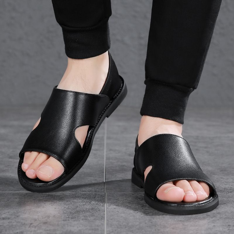 Sandalen Herren Sommer Neue Flache Unterseite Leichte Männer Mittleren Alters Outdoor Mode Römische Strandschuhe Halbe Hausschuhe_voghion.com