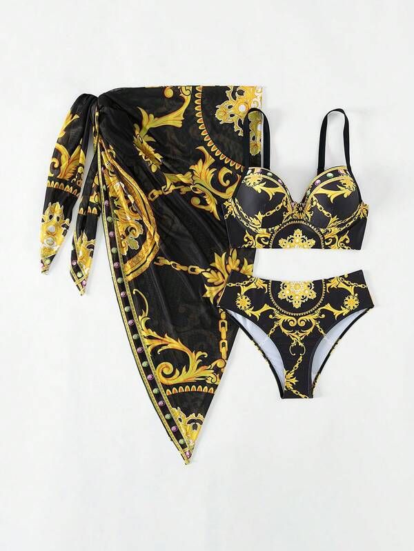 Women's new three-piece swimsuit female sexy cover bikini slim back beauty outer_voghion.com