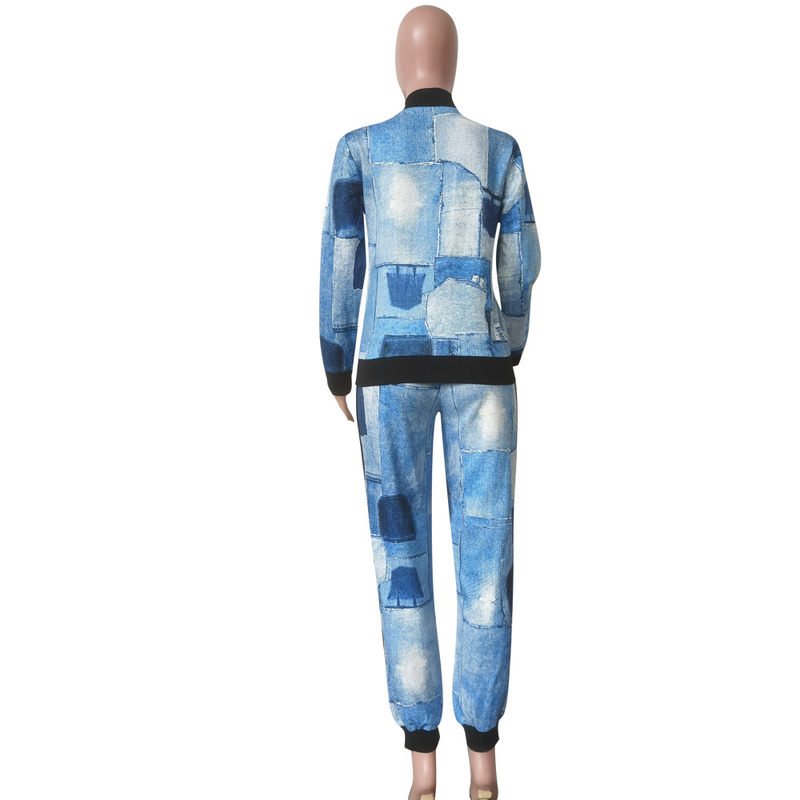 Traje casual de moda para mujer, abrigo con botones y pantalones con estampado de mil pájaros, conjunto de dos piezas_voghion.com
