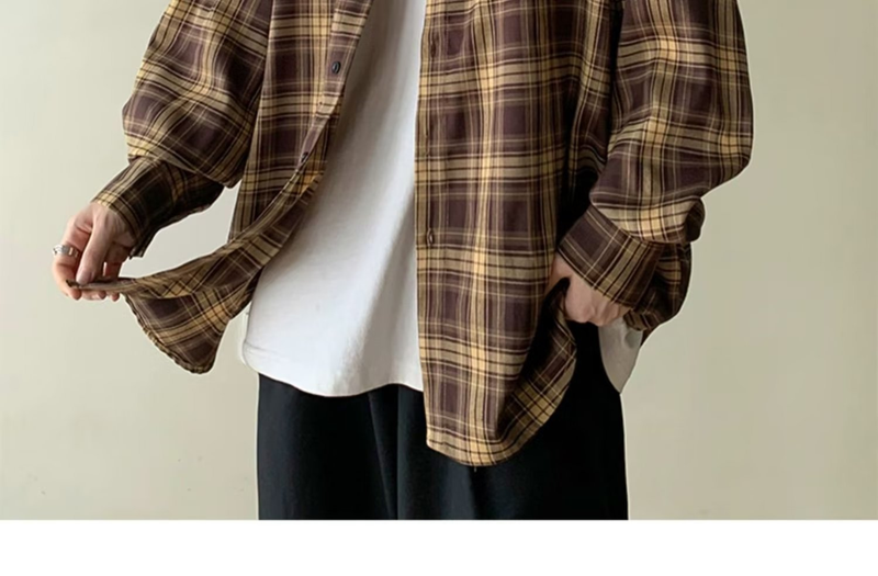 Vintage-Karohemd – Übergroßes Langarm-Leinengemisch, atmungsaktiv und knitterfrei, minimalistisches Freizeitoberteil (M-5XL, Herbst-Essential)_voghion.com