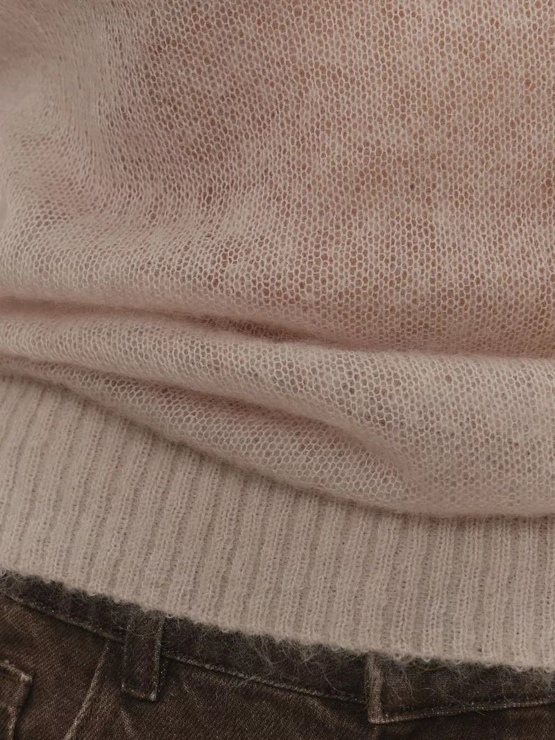 Maglia leggera da donna - Maglione oversize trasparente con scollo rotondo nei colori pastello (cachi, rosso, bordeaux, giallo, menta, azzurro, caramello, rosa)_voghion.com