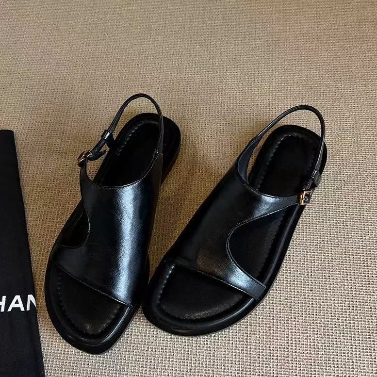 Rindsleder-Version ~ Einfache Echtleder-Freizeitschuhe für Damen, flache Schuhe, Sommerschuhe mit runder offener Spitze, rückenfrei, weiche Sohle_voghion.com