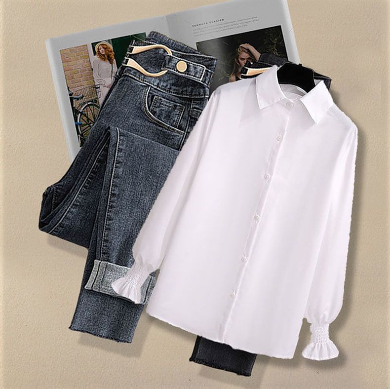 Women's Clothing Small Autumn Denim Suit For Women In Early Spring Temperament Flesh Covering And Age Reducing Shirt Vest And Pants_voghion.com