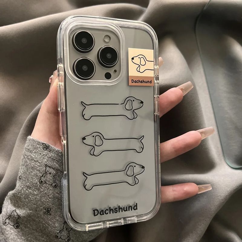 ins Cute Line Dachshund Dog Compatible IPhone 16 Case IPhone15/14 Max Transparent 13/11 Pro_voghion.com