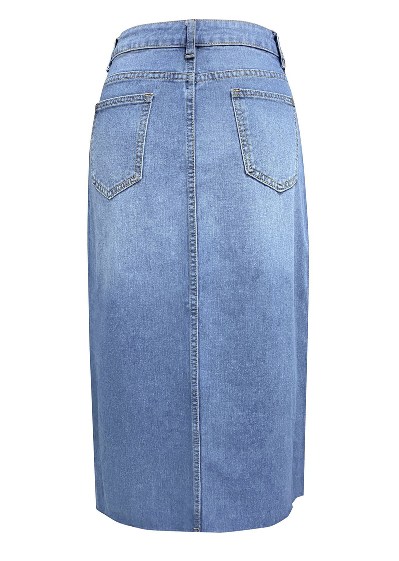 Gonna in denim con spacco Gonna a trapezio lavata a vita alta da donna Gonna di media lunghezza_voghion.com