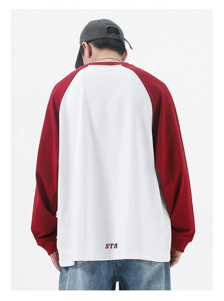 Mann kleidung der Schwere Klett stickerei langarm T-shirt jungen mode marke reine baumwolle lose paar_voghion.com