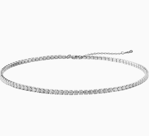 Trendy Hip-Hop Zirkon Halskette für Damen, Schlüsselbein Volle Tenniskette, Choker, Eingelegtes Diamanthalsband_voghion.com