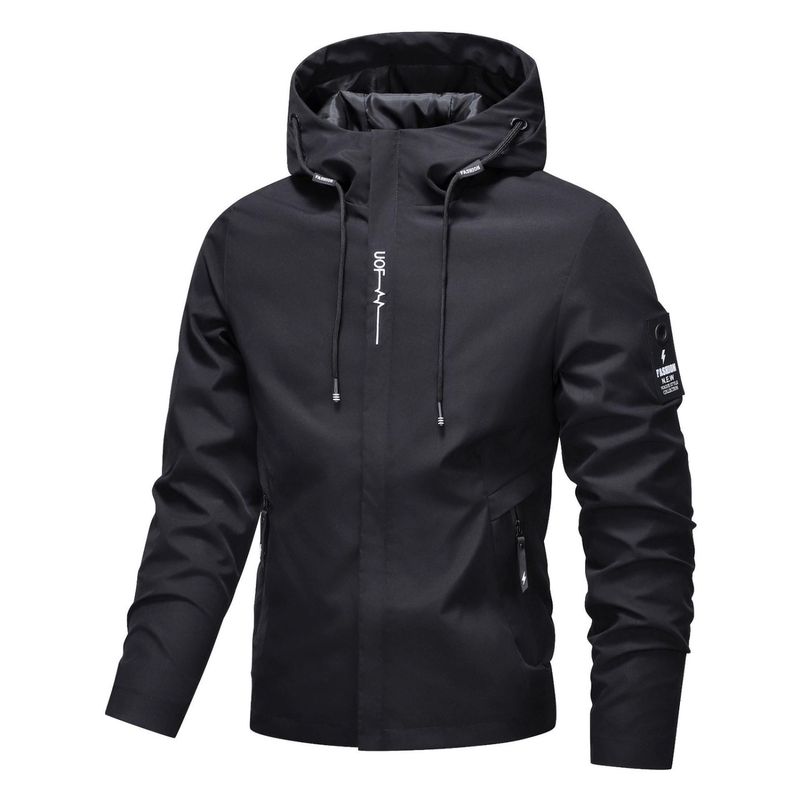 European Size Autumn Men's Simple Workwear Trendy Brand Hooded Outerwear Sports Casual Jacket_voghion.com