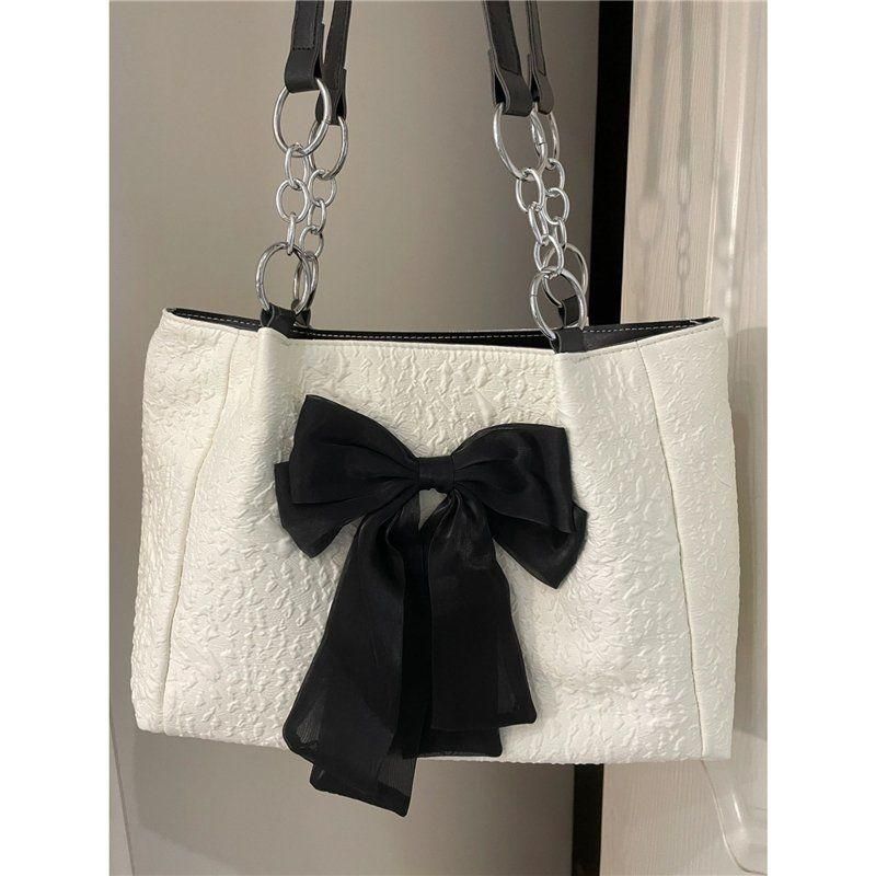 Borsa a tracolla carina in tela di grande capacità, stile coreano, da donna, 2024, nuova borsa a tracolla con fiocco di nicchia estiva_voghion.com