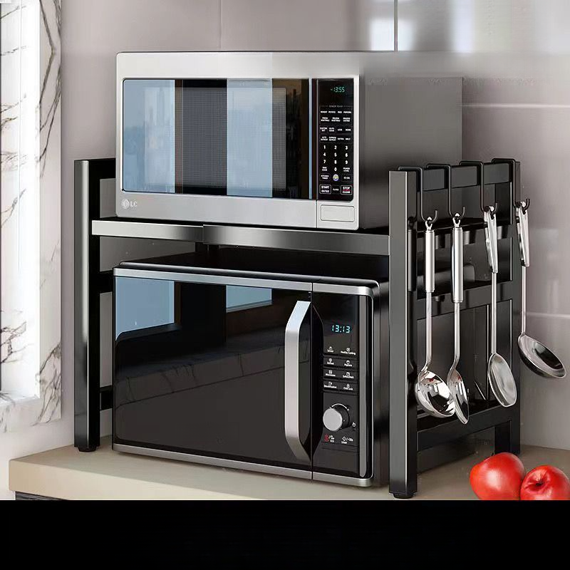 Kitchen Thickened Extendable Microwave Rice Cooker Oven Household Double-layer Carbon Steel Storage Rack_voghion.com