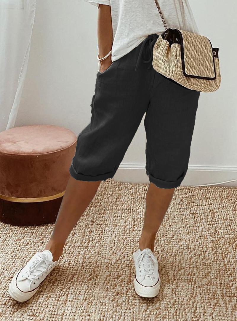 Women's Cotton And Linen Pocket Elastic Casual Pants Women's Pants Shorts_voghion.com