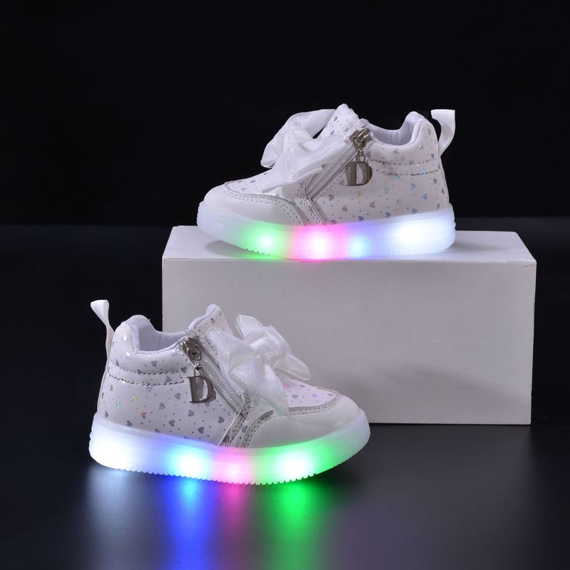 Spring Autumn New Girl Princess LED Lighting Small And Medium Sized Girls' Leisure Bow Sports Soft Soled Shoes_voghion.com