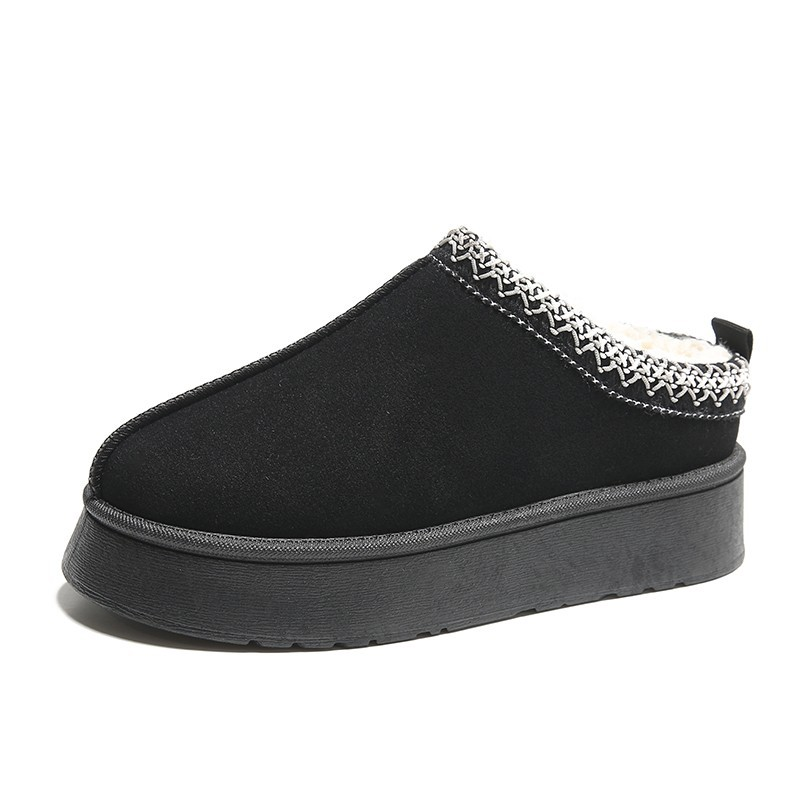 European and American women's shoes snow boots women's winter new fashion integrated Baotou slippers muffin thick bottom fur cotton shoes women_voghion.com