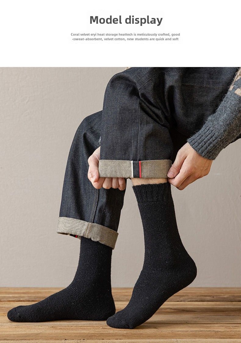 Chaussettes en laine pour hommes, chaussettes d'hiver hautes et super épaisses en polaire pour femmes, grande taille, longues chaussettes amples en coton résistant au froid_voghion.com
