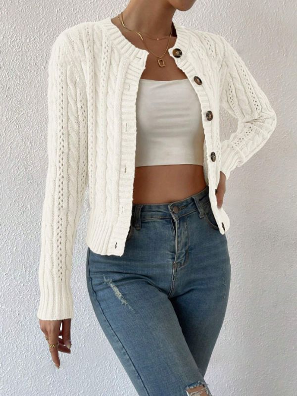 Women's Oversized Knit Cardigan – Cozy Round Neck Long Sleeve Sweater (Grey/Khaki/Black/White, S-XL)_voghion.com