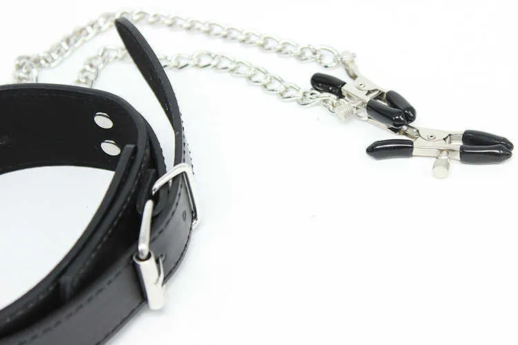 2023 heiße nxy Sexspielzeuge Männer BDSM Bondage Lederhalsband mit Nippelklemmen Verstellbares Spiel für Erwachsene Fesseln Sklavenhalsbänder Sex_voghion.com