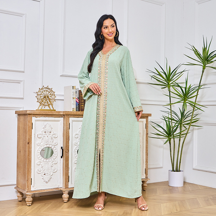Vrouwen Midden-Oosterse Marokkaanse nieuwe moslim abaya geborduurde stijlvolle comfortabele jurk abaya_voghion.com