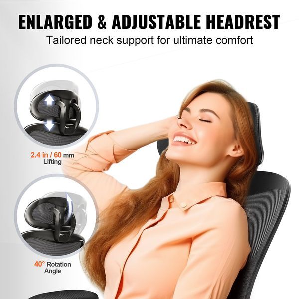 Office Chair With Adjustable Lumbar Support, High Back Ergonomic Desk Chair With Adjustable Headrest, Ergonomic Office Chair Backrest With 2D Armre_voghion.com