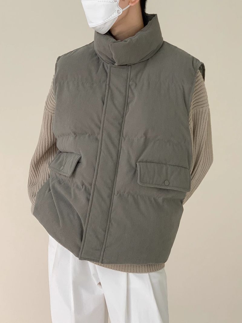 Gilet in velluto a coste a nido d'ape da uomo, gilet in cotone con collo alto, giacca invernale da uomo in cotone spesso, casual, a strati_voghion.com