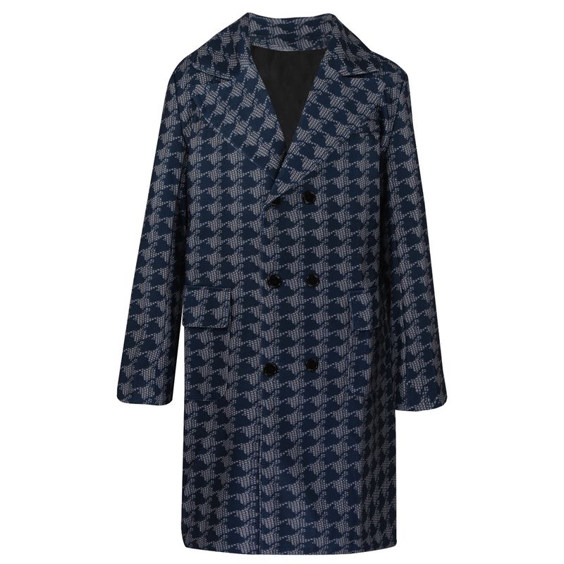 Herrenbekleidung Herbst- und Winterstil Mittellanger Anzugkragen Modedruck Herrenmanteljacke Retro-Mode_voghion.com