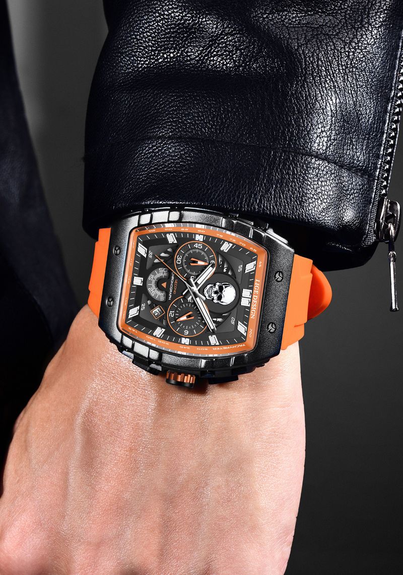 Men's Stylish Skeleton Dial Quartz Watch With Silicone Strap, Water Resistant, Multi-Functional, Casual Fashion Timepiece Multi Function Watch_voghion.com