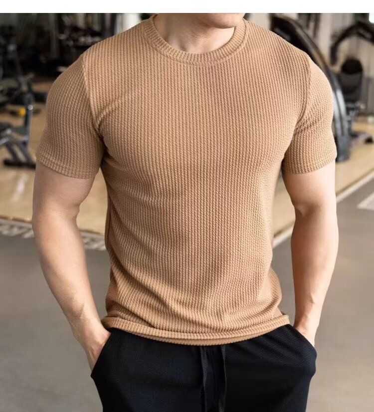 Men's Short-sleeved T-shirt Summer New Slim-fit Business Casual Fashion Versatile High-end Striped Crew Neck Bottoming Shirt_voghion.com