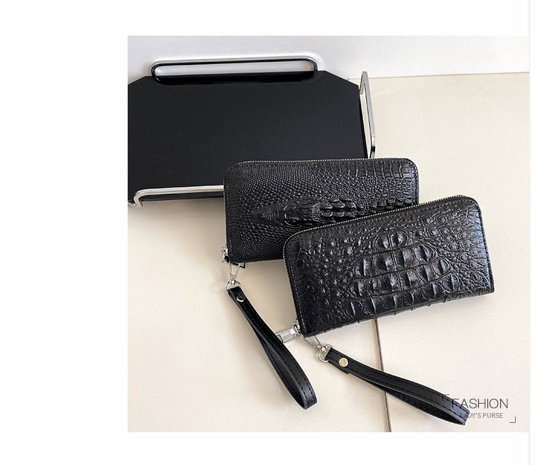 Bolsos para hombre, nuevo bolso de mano grande con estampado de cocodrilo, de un solo tirador, con múltiples ranuras para tarjetas y gran capacidad, con cremallera para teléfono móvil, moderno._voghion.com