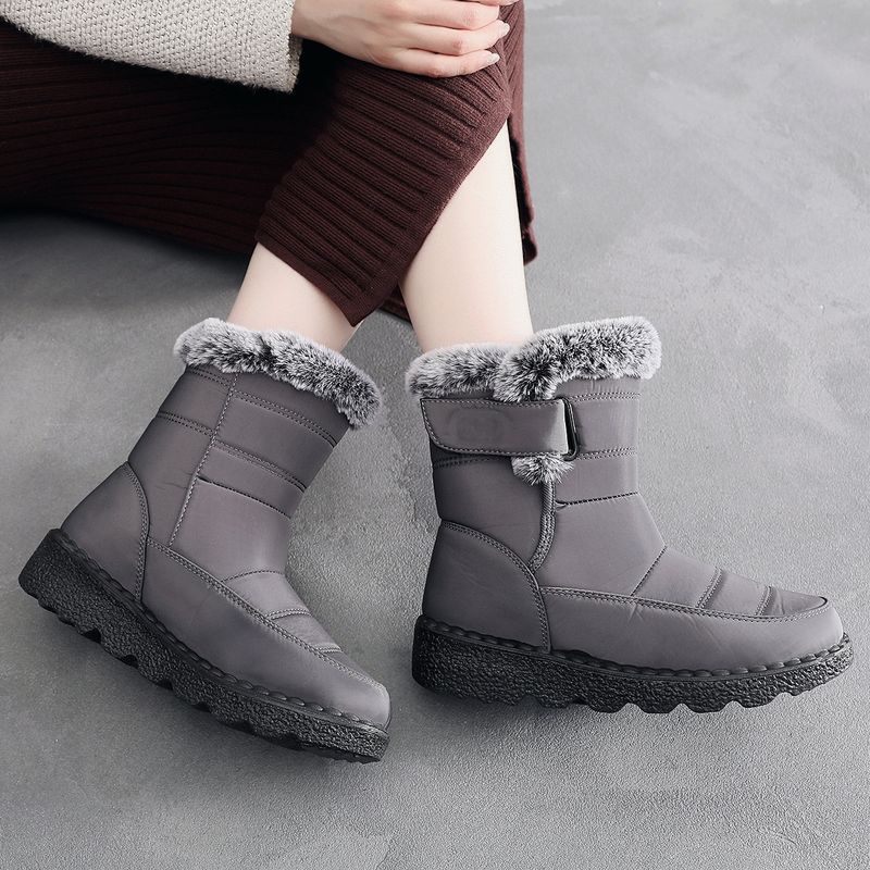 Women's High-Cut Winter Snow Boots With Faux Fur Lining, Waterproof Umbrella Fabric, PU Anti-Slip Sole, Adjustable Hook & Loop Closure (EU 36-45)_voghion.com