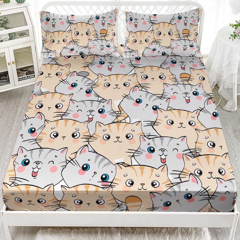 Set di lenzuola con stampa digitale, tre pezzi, motivo gatto animale_voghion.com