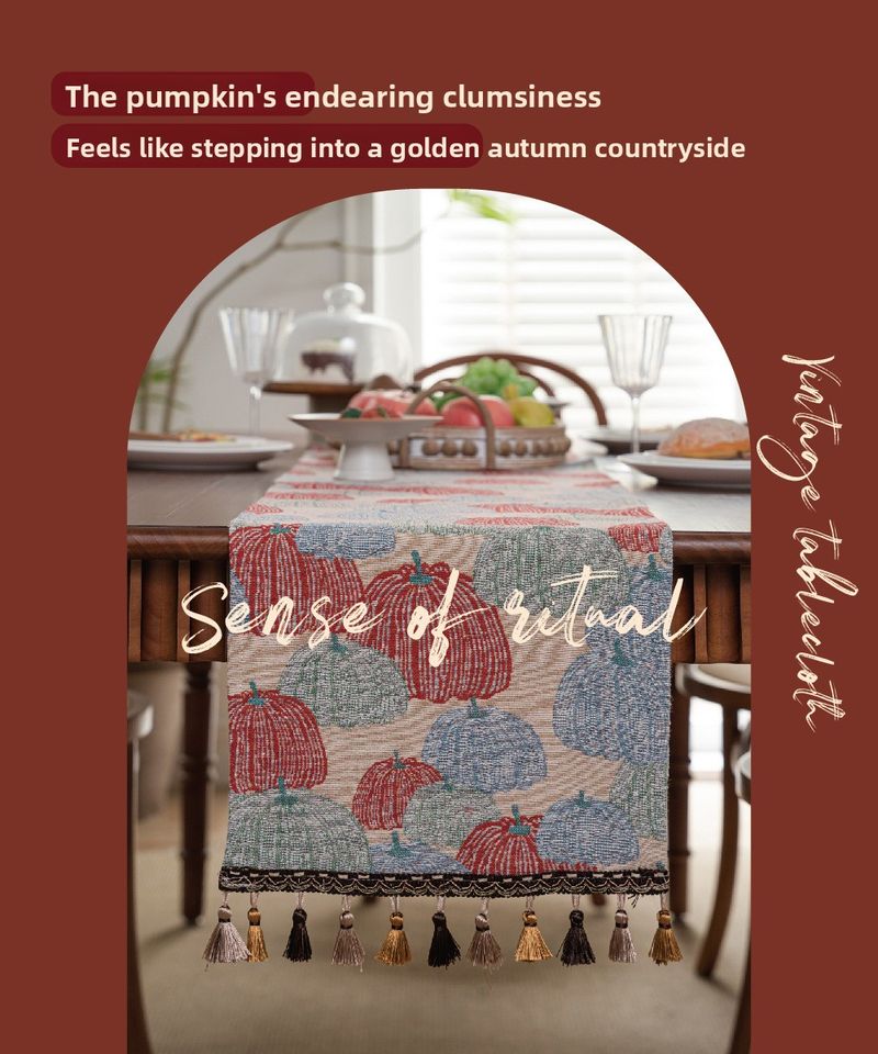 American Country Style Thanksgiving Red Jacquard Pumpkin Tea Runner TV Cabinet Dining Table Decoration_voghion.com