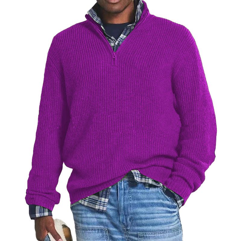Maglione casual da uomo con collo alto e cerniera, in maglia esplosiva_voghion.com