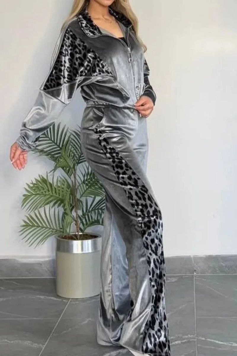 Dameskleding Luipaardprint Contrastbroek Lange mouwen Thuiskleding Pak_voghion.com