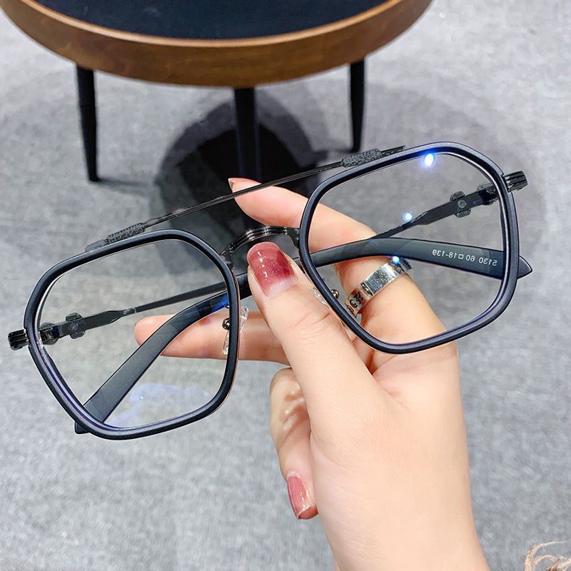 Handsome Glasses For Male Trendy Students, Oversized Frame, Round Face, Slimming Effect, Myopia Glasses, Blue Light And_voghion.com