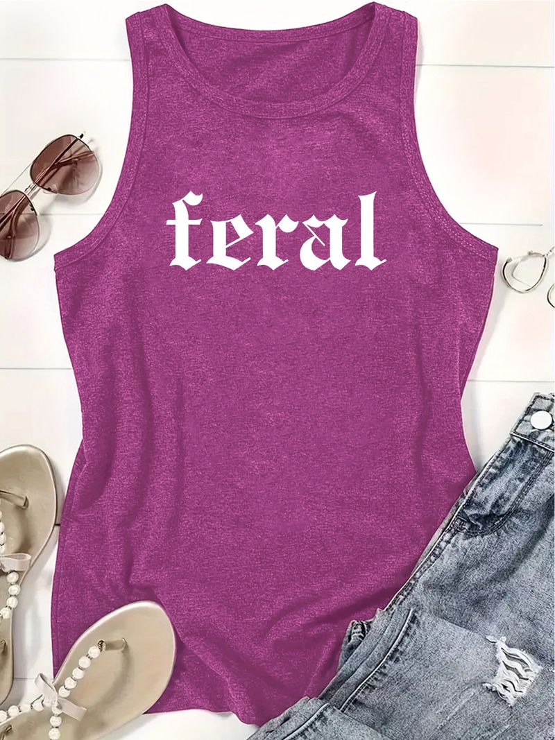 Summer New Fashion Versatile Women's FERAL Printed Loose Tank Top_voghion.com