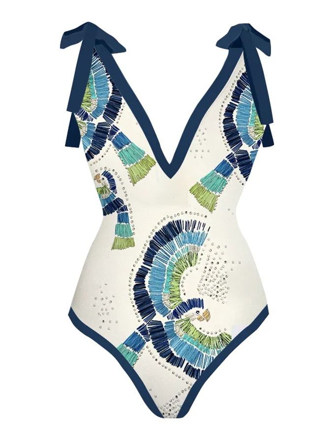Printed One-Piece Swimsuit With Wrap Skirt – Stylish & Sun-Protective Swimwear For Women_voghion.com