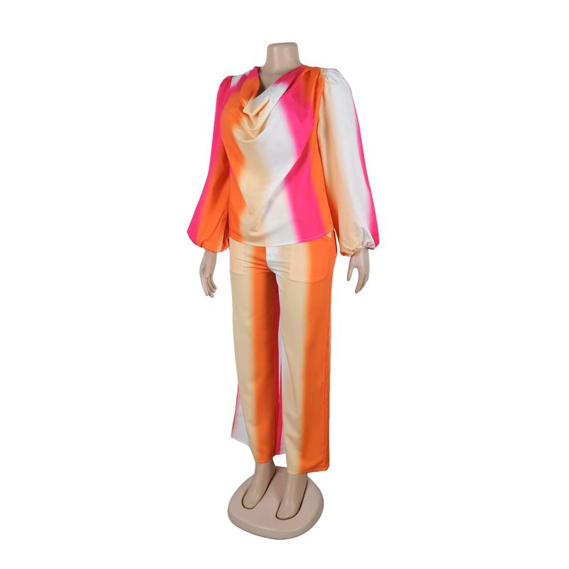 Women's Clothing Printed Swing Collar Wide Leg Pants Suit_voghion.com