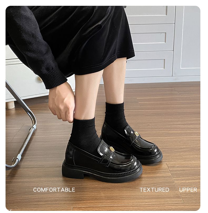 Camellia Platform Loafers Women 2025 New Elevator Women's Genuine Black British Style Small Leather Single-Layer Shoes_voghion.com