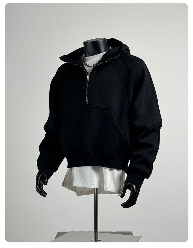 Kurzarm-Kapuzenpullover für Herren – Lässiges High Street-Sweatshirt mit Reißverschluss, Oversize-Passform, Unisex-Streetwear für Herbst & Frühling_voghion.com