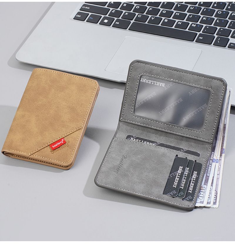 New Men's Short Wallet With A Premium Feel, Student-friendly, Frosted, Bifold Leather Wallet, Simple Design With Multiple Card Slots, Card Holder, Car_voghion.com